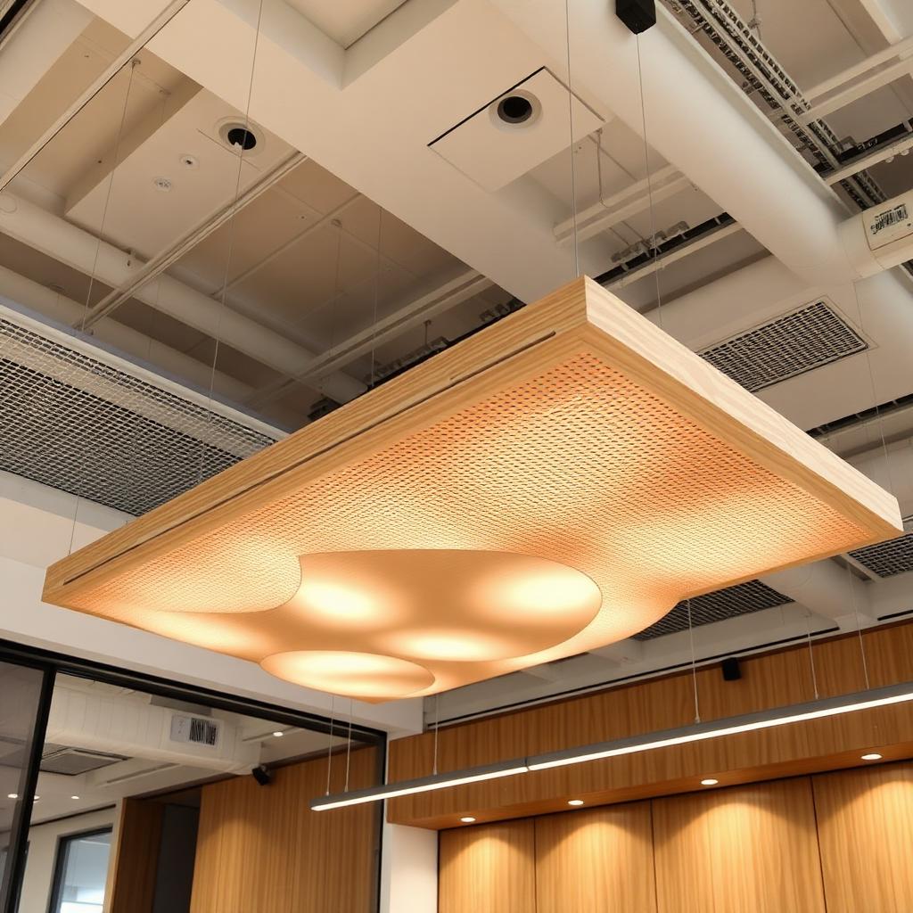 Nuvem Nexacustic – Painel Horizontal Suspenso de Madeira